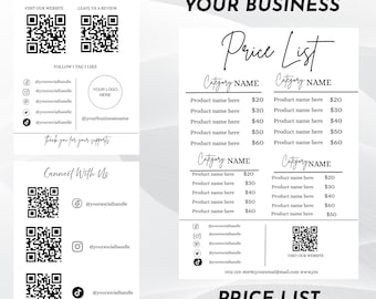 Small Business QR Code Sign Template: Price List, Payment (Canva Editable, Digital Download)