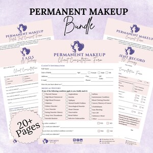 Formulaires de maquillage permanent, Formulaire de consentement PMU modifiable, Consultation maquillage, Cartes de suivi PMU, Formulaires de réception des clients, Formulaires de salon de beauté