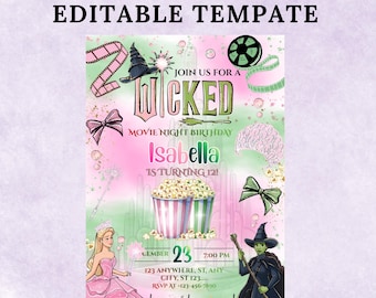 Wicked birthday party invitation, wicked party invitation, Elphaba and Glinda theme, wicked 2, wicked for good digital invite, instant avoid