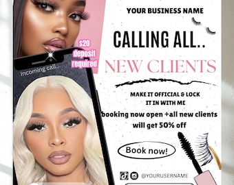 New Client Editable Flyer, Welcome Flyer DIY, Makeup Nails Hair Braids Lashes Wig Installs Business Booking, Book Now, Appointments Flyer