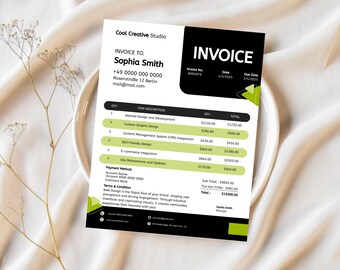 編集可能な請求書テンプレート：クリーンでプロフェッショナルなデザイン（Canva、即時ダウンロード）