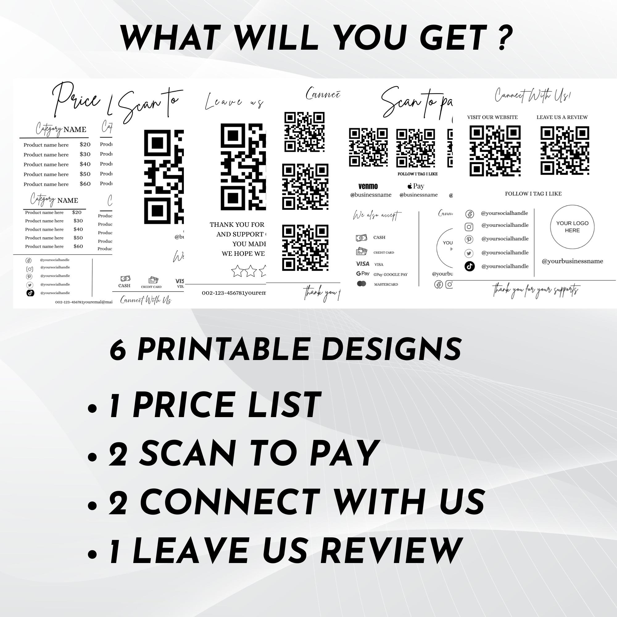 Small Business QR Code Sign Template: Price List, Payment (canva ...