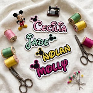Custom Disney Name Patch, Personalized Black Mickey Ear Iron On Patch, Disney Trip Gift For Kids, Jacket Backpack Patch, Disney World Patch