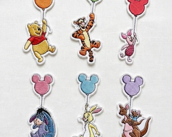 Naszywki haftowane z balonami Kubusia Puchatka i Mikiego, naszywki do prasowania z Kubusiem Puchatkiem i Przyjacielami, naszywki Disneyland, naszywki Disney Gift, naszywki na plecaki i kurtki