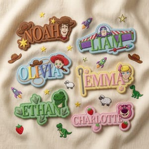 Toppa personalizzata con nome Disney Toy Story, toppe termoadesive di Woody, Buzz, Jessie e Lotso, regalo per viaggio Disney per bambini, toppa per giacca, zaino, cappello