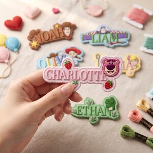 Custom Disney Toy Story Name Patch, Woody Buzz Jessie Lotso Iron On Patches, Disney Trip Gift For Kids, Jacket Backpack Patch, Hat Patch image 2