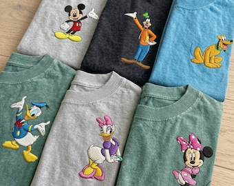 Embroidered Mickey and Friends  Washed T-Shirt - Disney Characters T-shirt, Disneyland Vacation Shirt, Retro Disney Park Outfit