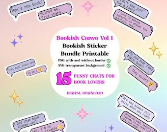 Bookish Sticker Bundle, 15 Printable PNG & SVG Designs for Book Lovers