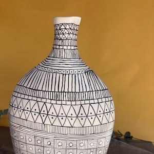 Unique Hand-Painted Ceramic Vase - Modern Geometric Art