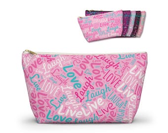 Blush Rosa Accessoarväska - Live Laugh Love Word Art Liten/Stor Sminkväska