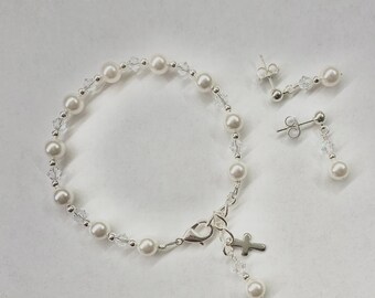 First Communion Gift Girl | Jewelry Set | Rosary Bracelet | Bracelet and Earring set | Personalized First Communion Gift