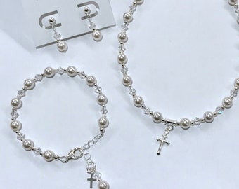 First Communion Gift Girl | Necklace Bracelet Earrings set | Holy First Communion Catholic Gifts | First Communion Jewelry
