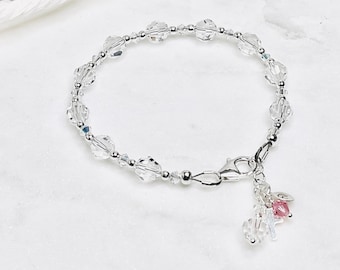 Armband kristallen rozenkrans | Sterlingzilveren initiaal, eerste communiecadeau