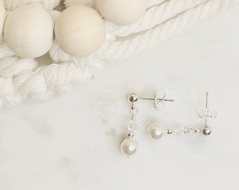 Sterling Silver Pearl Drop Earrings | Flower Girl, First Communion