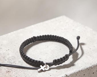 Boys Faith Bracelet, Cross Charm, First Communion Baptism Confirmation Gift, Personalized Cord Bracelet