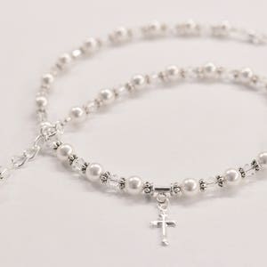 First Communion Necklace ,Confirmation Necklace Silver, Freshwater Pearl, and Swarovski elements image 1