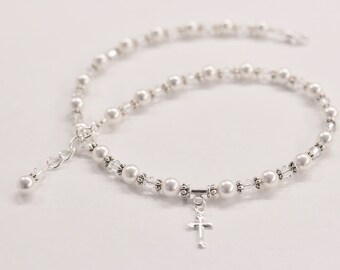 First Communion Necklace ,Confirmation Necklace Silver, Freshwater Pearl, and Swarovski elements