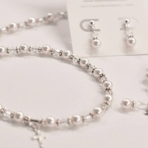 First Communion Necklace ,Confirmation Necklace Silver, Freshwater Pearl, and Swarovski elements image 5