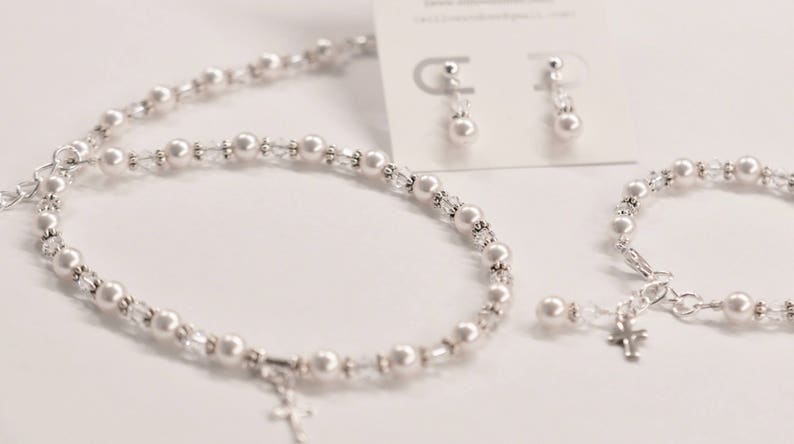 First Communion Necklace ,Confirmation Necklace Silver, Freshwater Pearl, and Swarovski elements image 5