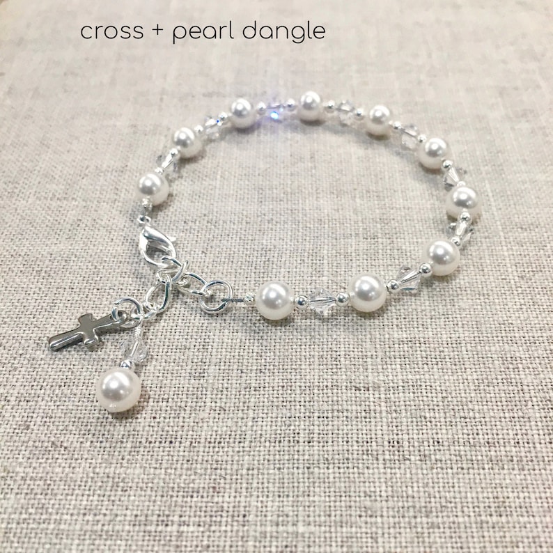 First Communion Gift Girl Holy First Communion Bracelet Rosary Bracelet Communion Gifts by Willow and Bee Cross & Pearl Only