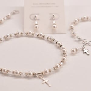 First Communion Necklace ,Confirmation Necklace Silver, Freshwater Pearl, and Swarovski elements image 6