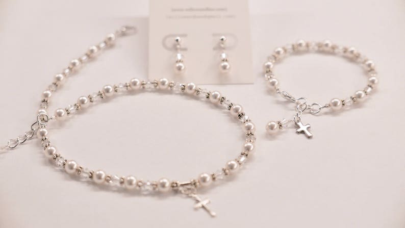 First Communion Necklace ,Confirmation Necklace Silver, Freshwater Pearl, and Swarovski elements image 6