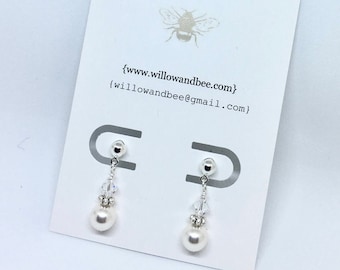 Pareldruppeloorbellen, sterlingzilver, kristalelementen