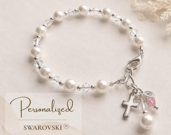 First Communion Bracelet for Girls – Pearl Rosary Keepsake Gift from Grandma or Mom