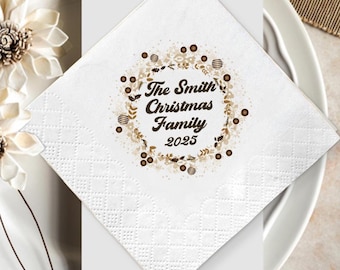 Personalized Snowflake Wreath Napkins, Christmas Winter Wedding