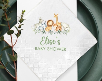 Gepersonaliseerde safari babyshower servetten, jungle dieren feestdecoratie met eigen naam