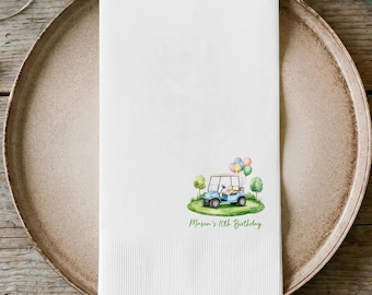 Personalized Golf Cart Birthday Napkins, Custom Name Boy Birthday Napkins, Golf Party