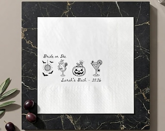 Personalized Bride or Die Halloween Napkins, Spooky Bach Napkins, Bachelorette Party Decor