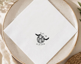 Personalized Gothic Disco Ball Wedding Napkins, Custom Bat Halloween Napkins