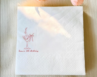 Custom Martini Birthday Napkins, Personalized Party Decorations