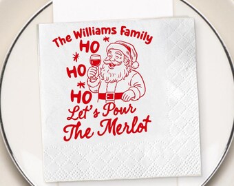 Personalized Santa Christmas Napkins, Custom Party Napkins