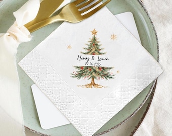 Gepersonaliseerde kerstboom servetten voor bruiloften, feestdecoratie voor de feestdagen