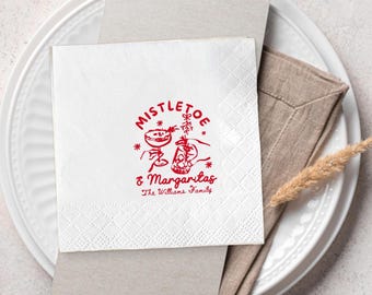 Mistletoe and Margaritas Christmas Napkins, Custom Family Holiday Party napkins, Xmas Bachelorette Napkins, Friendsmas Party Decor