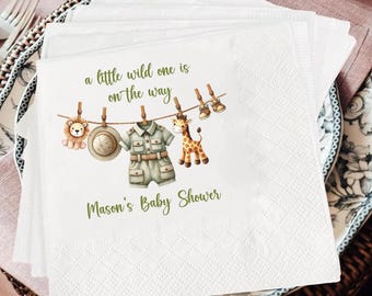 Safari Baby Shower Napkins, Personalized Jungle Theme, Boy Party Decor