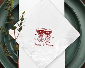 Personalized Wedding Napkins, Couple Engagement Party Paper, Custom Names Date