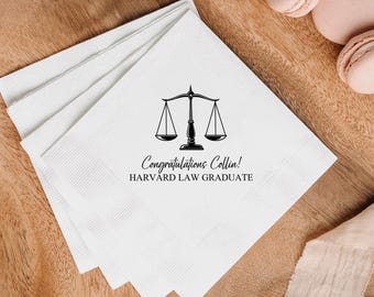Personalized Law School Graduation Napkins, Custom Printed Cocktail Napkins