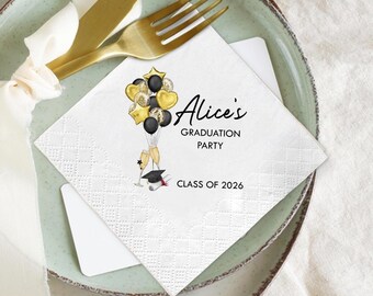 Personalized Graduation Napkins, Champagne Balloons, Class of 2026 Party Decor