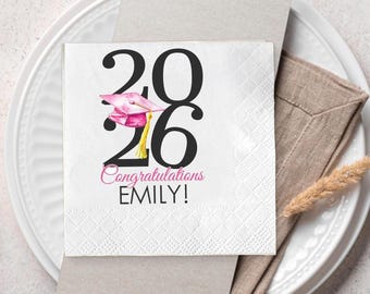 Personalized Class of 2026 Graduation Napkins, Pink Party Decor