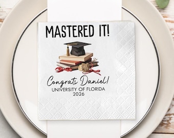 Mastered It Napkins, Funny Graduation Cocktail Napkins, Party Decor