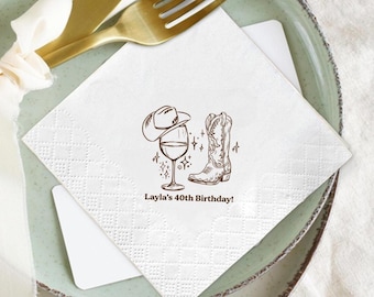 Personalized Western Birthday Napkins, Cowgirl Party Decor