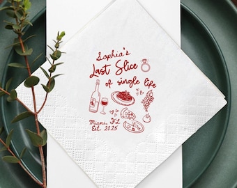 Personalized Pizza Bachelorette Napkins, Last Slice of Single Life Decor