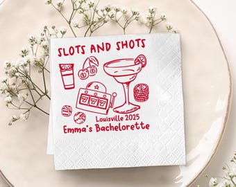 Custom Vegas Bachelorette Napkins, Slots and Shots, Personalized