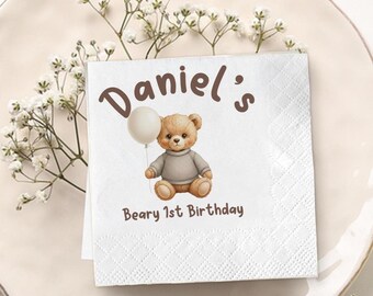 Personalized Teddy Bear 1st Birthday Napkins