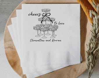 Gepersonaliseerde servetten voor een bruiloft: Proost op de liefde, handgetekende glazen