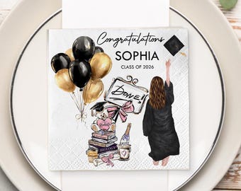 Personalized Graduation Napkins, Class of 2026 Party Decor, Custom Balloons Girl Graduate