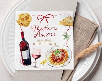 Red Coquette Bow Napkins, That’s Amore Party Napkins, Personalized Romantic Decor